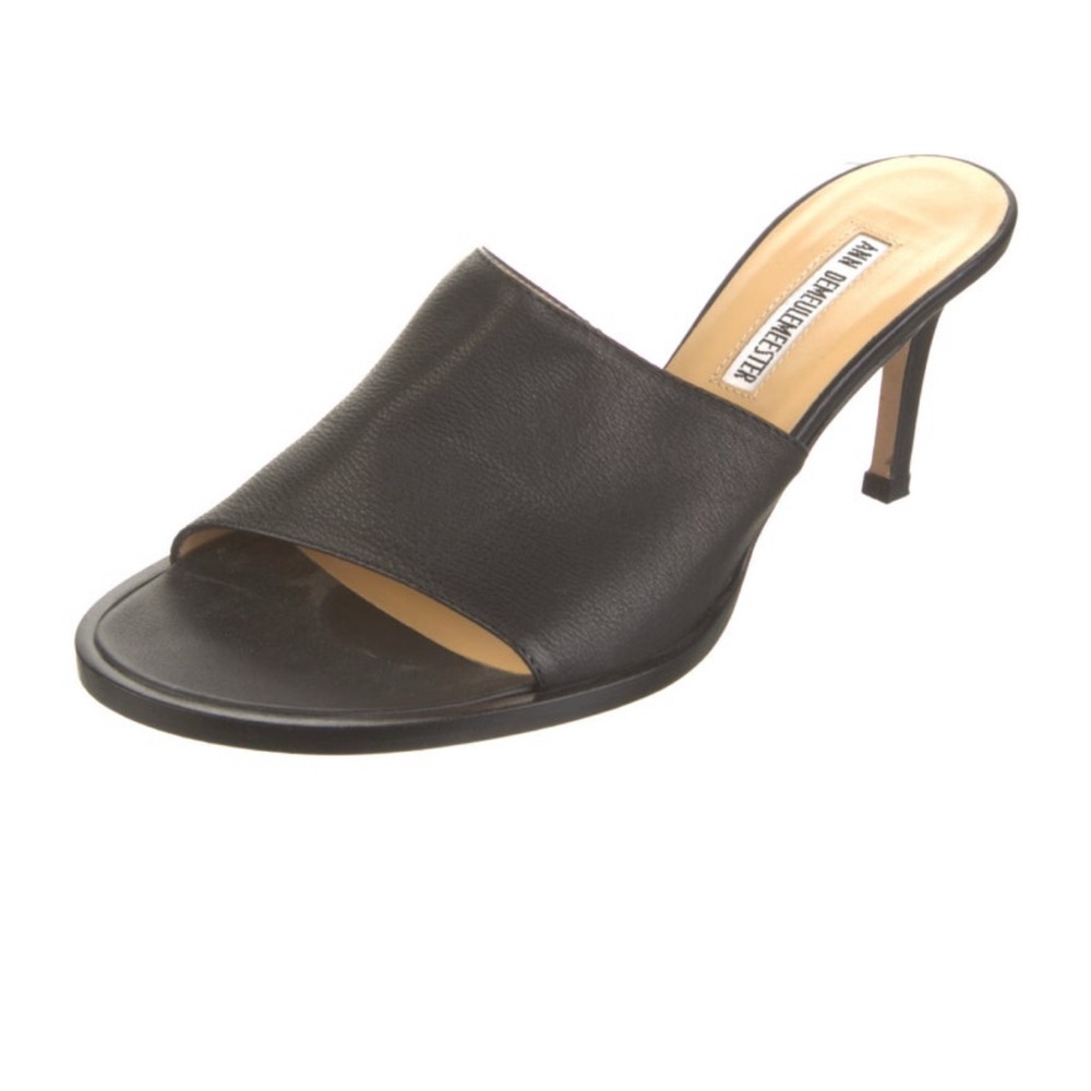 Black Leather Heeled Mules Slides